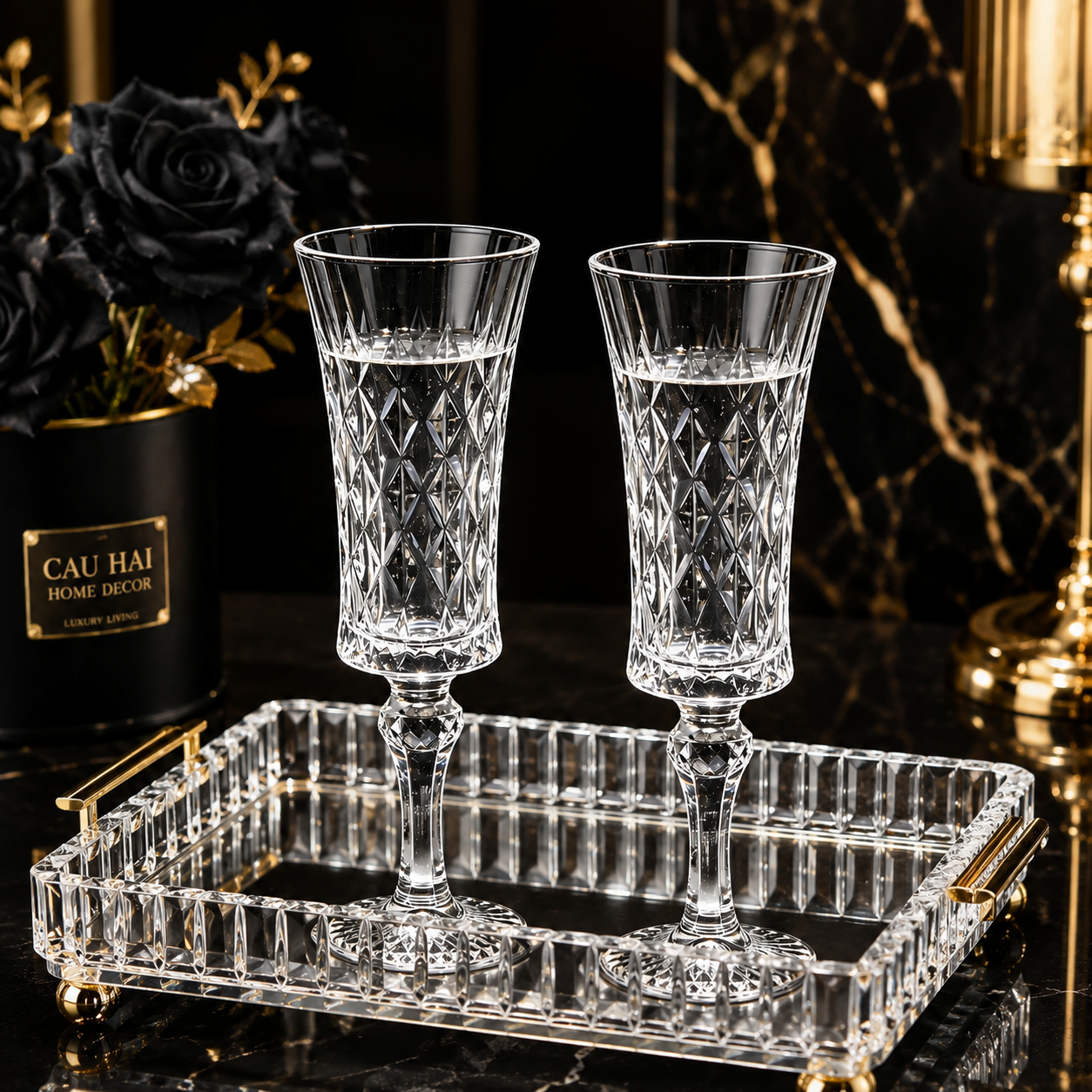 Set 2 Ly Champagne Cristalleries Faceted 120ml