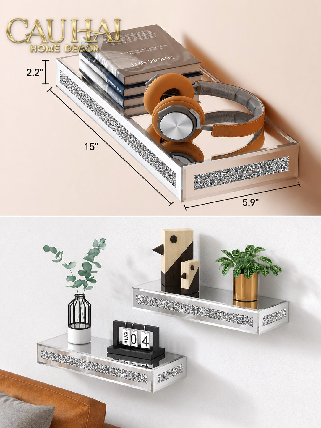 Set 2 Kệ Treo Tường Starlight Mirrored Crystal Shelf-Kệ Treo Tường-CẬU HAI HOME DECOR