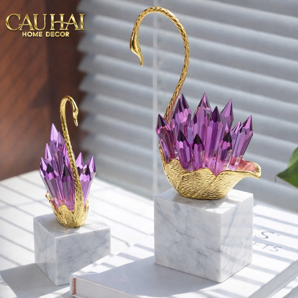 Home Couture - Set Tượng Thiên Nga Pha Lê  Cygnes D’Amour - Lilac Gem