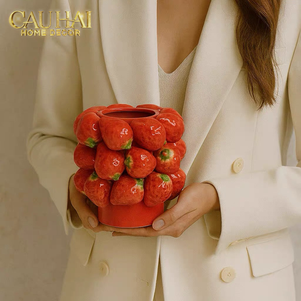 La Sicilia Royale - Bình Hoa Gốm Sứ Strawberry Impériale Rouge 19x26 H25