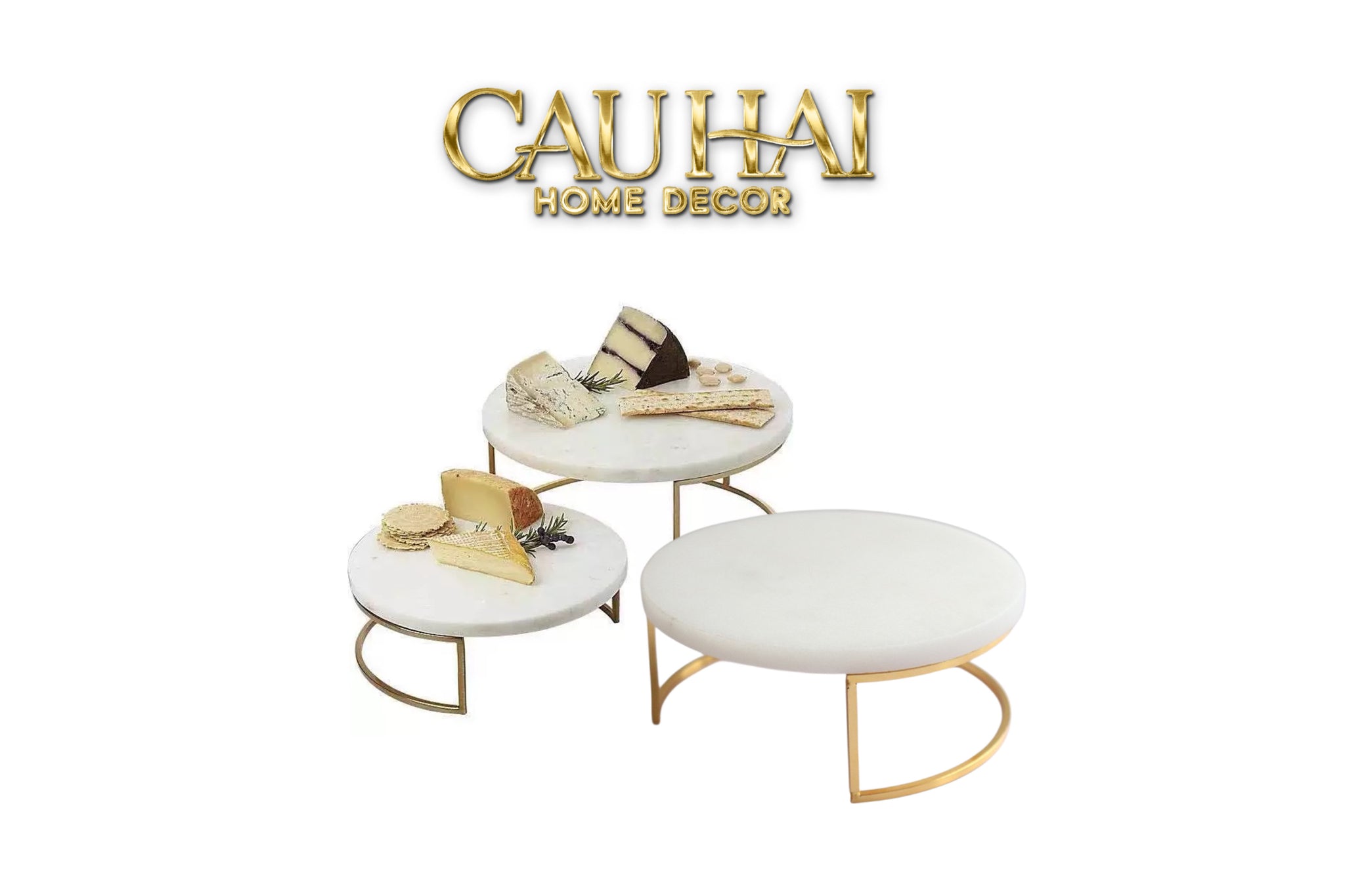 Set 3 Khay Tròn Đá Marble Đế Bánh Arthur Prime Metropolitan Decorative Trays & Cake Stand D17.5 D20 D25