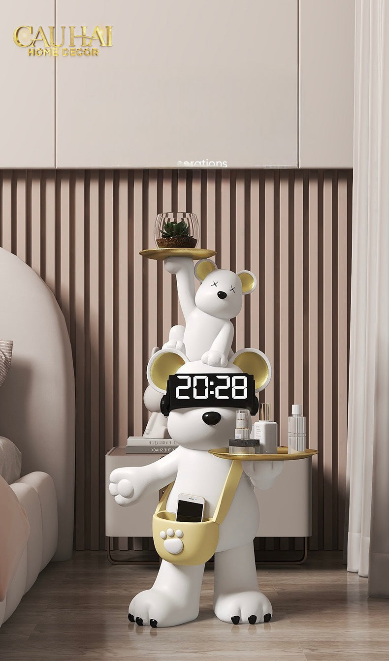 Milo Timekeeper Bear Decorative Statue with Tray & Clock H78