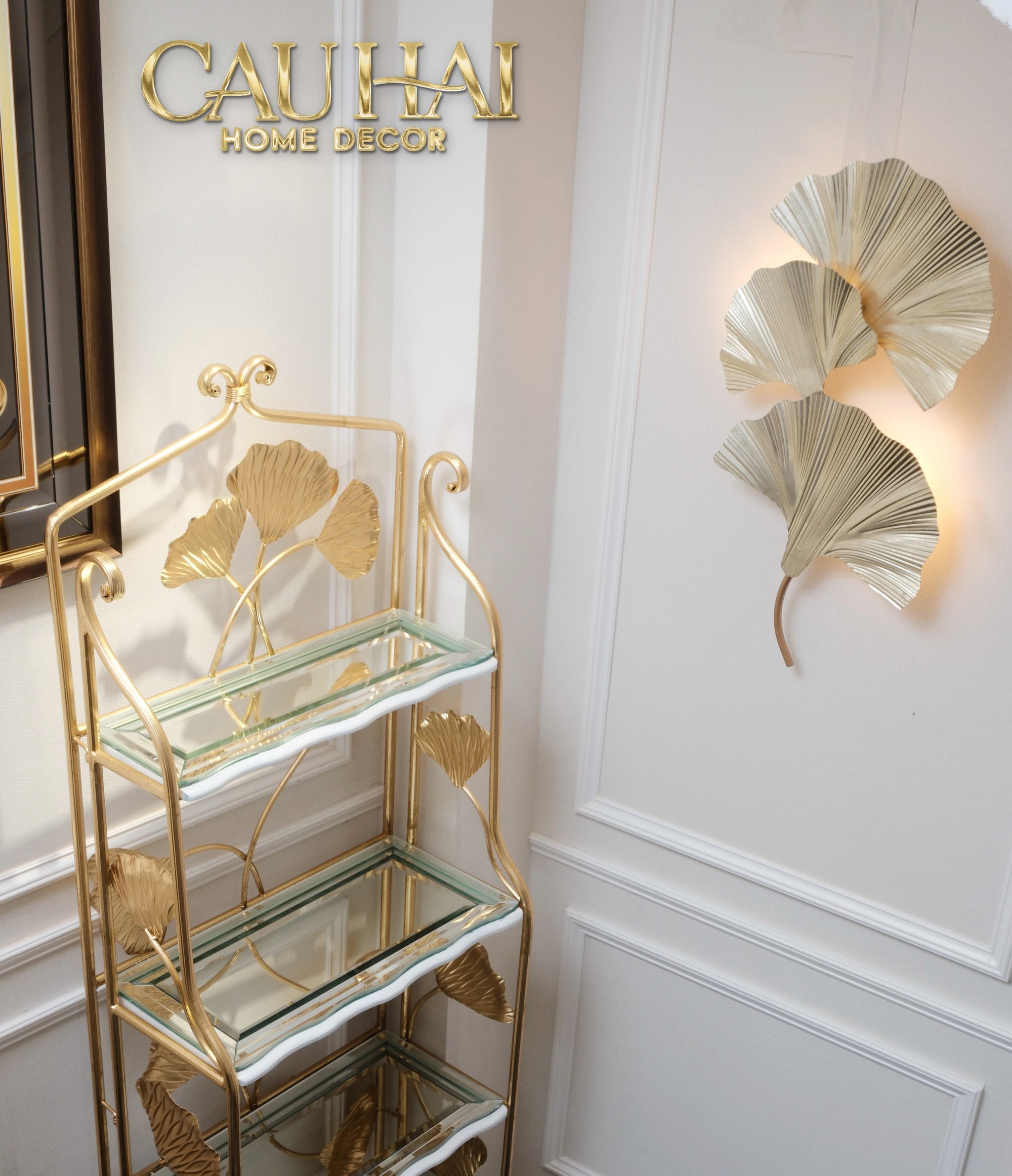 Maison Couture - Kệ Trưng Bày Lá Ngân Hạnh 4 Tầng Ginkgo Royale Étagère 14K Mirror-KỆ TRANG TRÍ-CẬU HAI HOME DECOR
