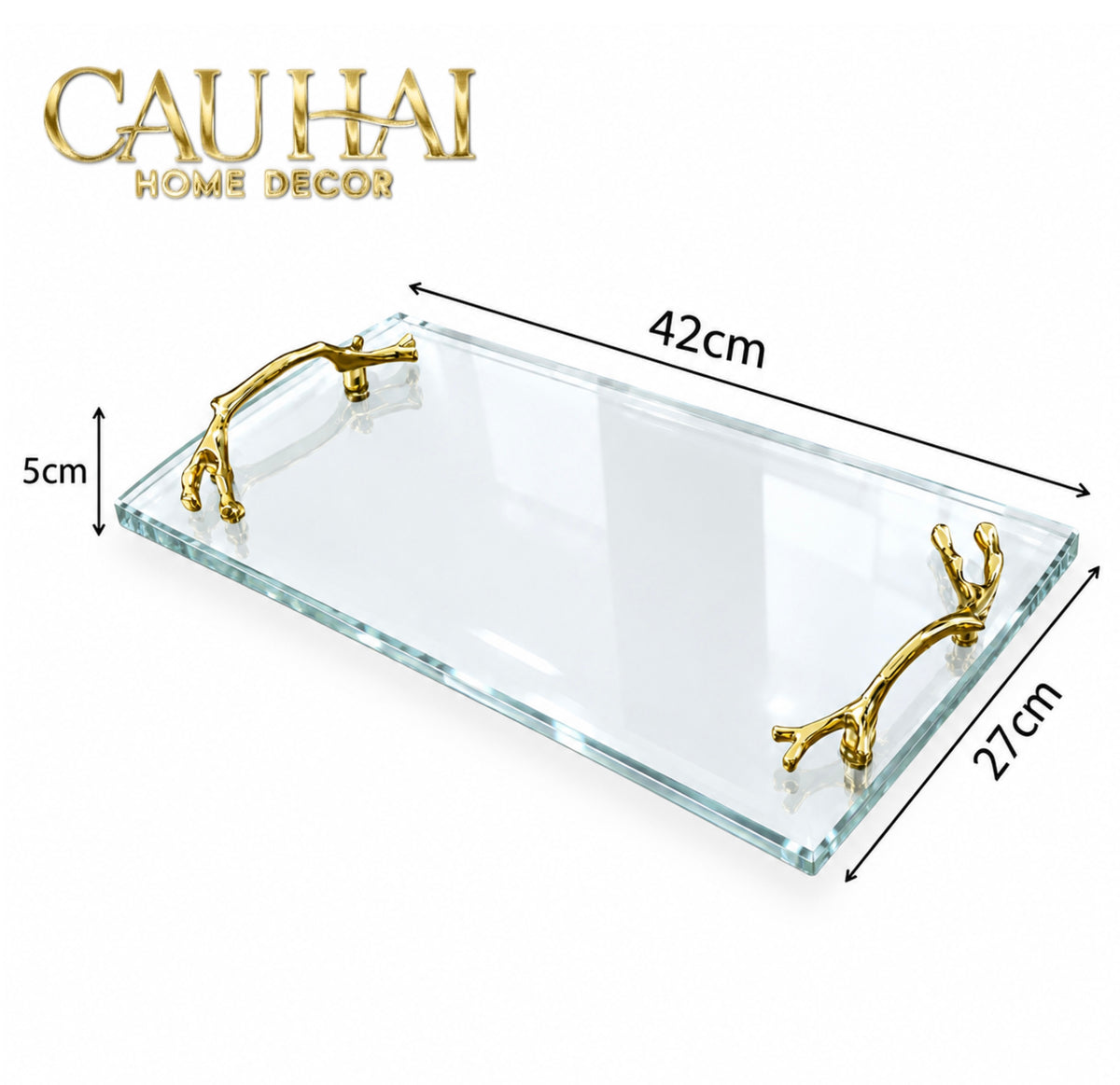Khay Kính Chữ Nhật Decor Cao Cap Primma 42x27x5