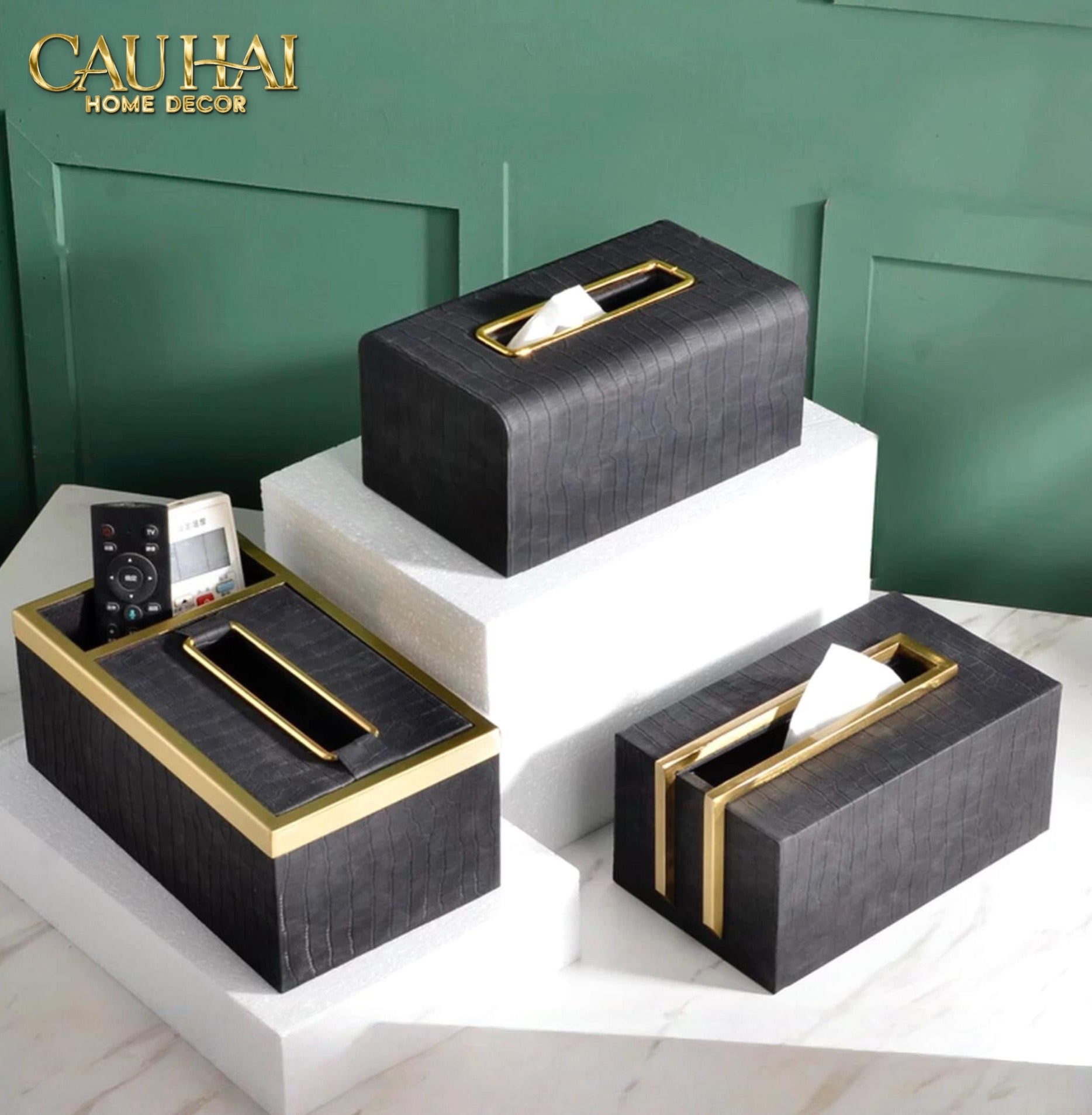 HOME COUTURE - HỘP KHĂN GIẤY BALVIN PRESTIGE CLASS - NOIR / CRÈME - CẬU HAI HOME DECOR