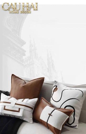 Gối Da Cadre Harnais Ivory Cognac 30x50-VỎ GỐI SOFA-CẬU HAI HOME DECOR