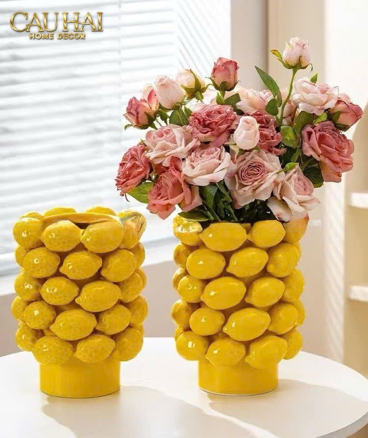 HOME COUTURE - BÌNH HOA CERAMIC CITRON - ÉCLAT JAUNE H25-CẬU HAI HOME DECOR