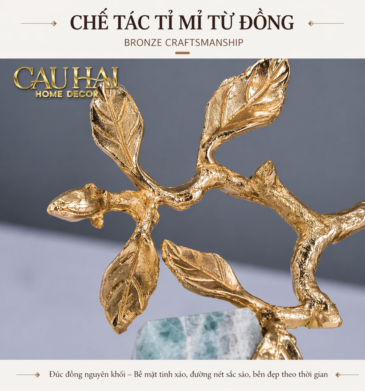 Maison Couture - Tượng  Nhân Sâm Bằng Đồng Đá Thạch Anh Xanh -  Brasson Aventurine Quartz - Root Of Eternity 9x30x27