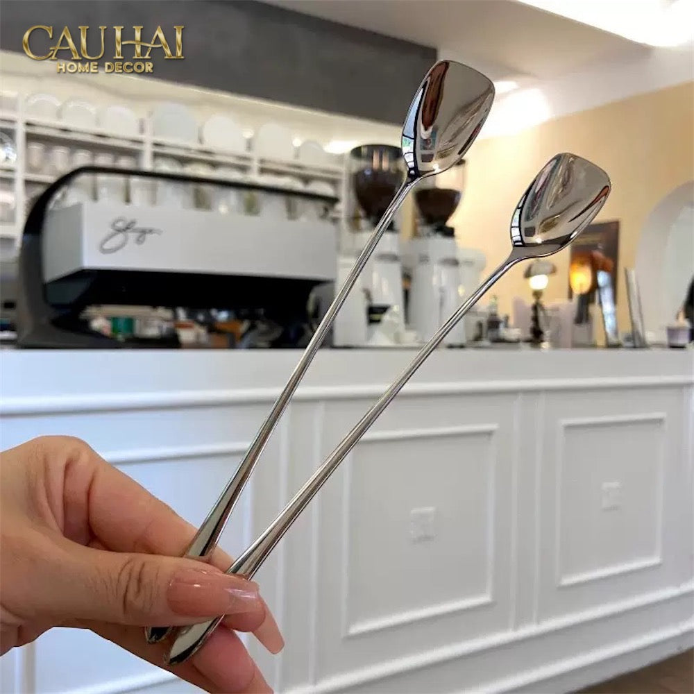 Set Muỗng Dài Thìa Coffee Silver Golden Square Head Coffee Spoon Set 4pcs. 2.2x19.5cm