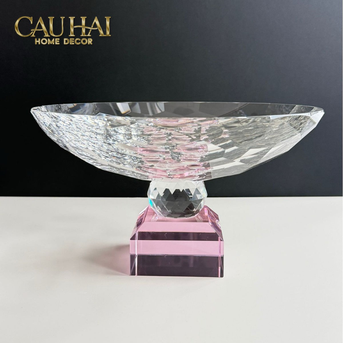 Maison Couture - Đĩa Trái Cây Pha Lê Eclat Candy Pink Cristalleries Fruit Plates Centerpieces 9x28x15