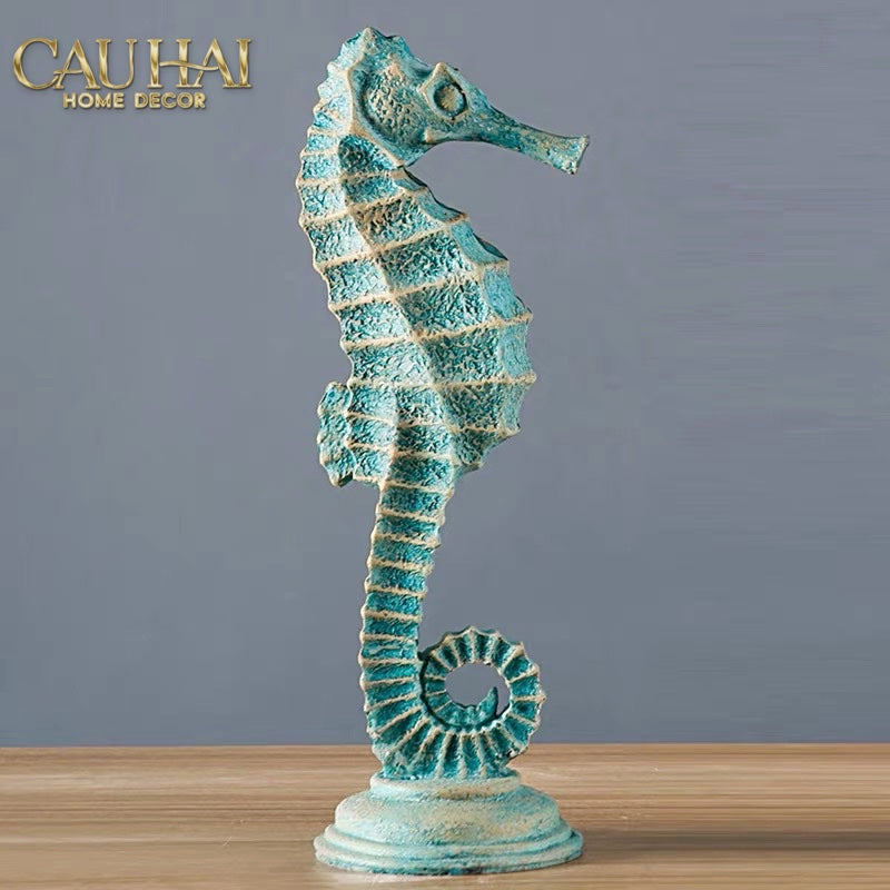 Set 2 Tượng Cá Ngựa Atlantique Verdigris 10*30/13*45