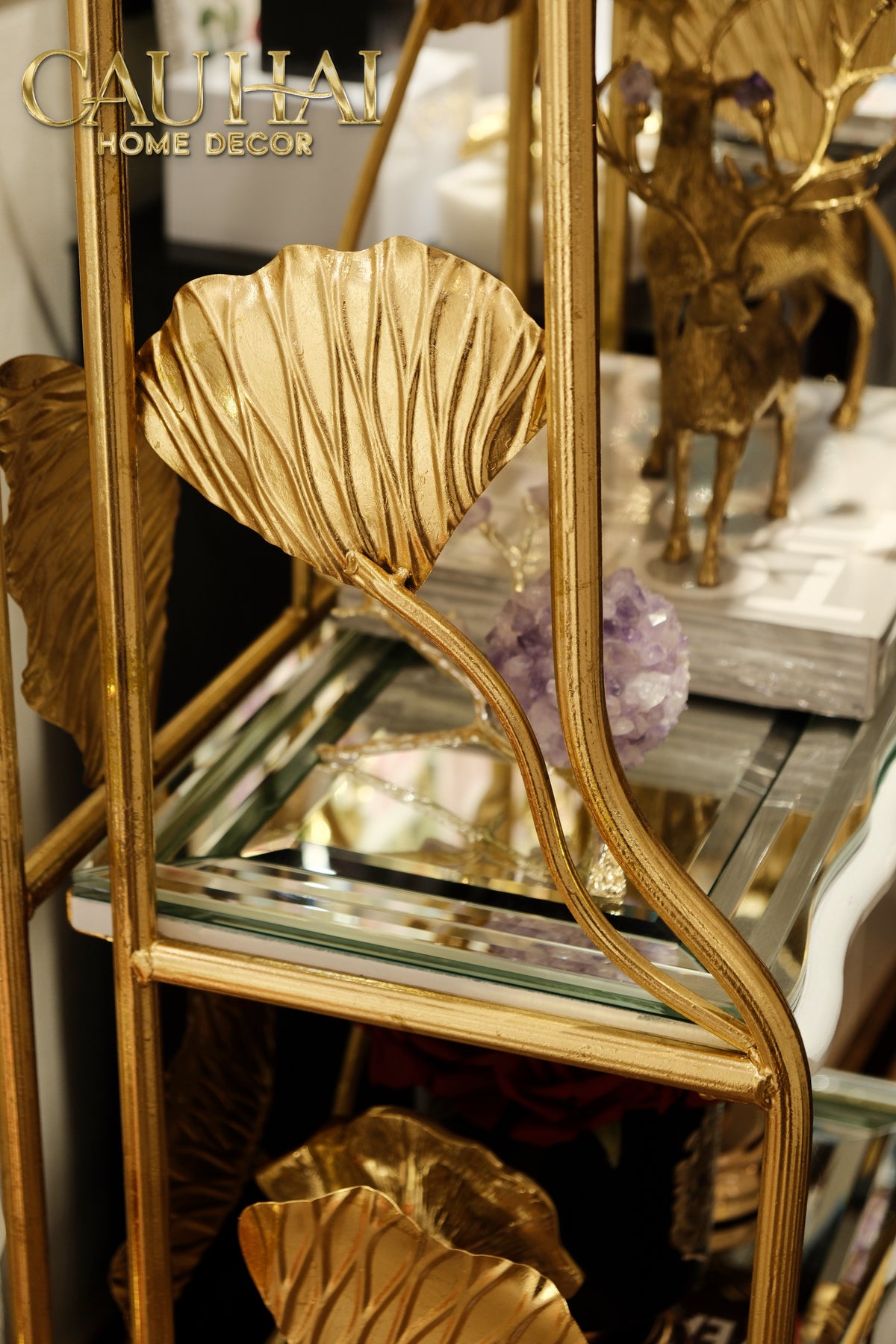 Maison Couture - Kệ Trưng Bày Lá Ngân Hạnh 4 Tầng Ginkgo Royale Étagère 14K Mirror-KỆ TRANG TRÍ-CẬU HAI HOME DECOR