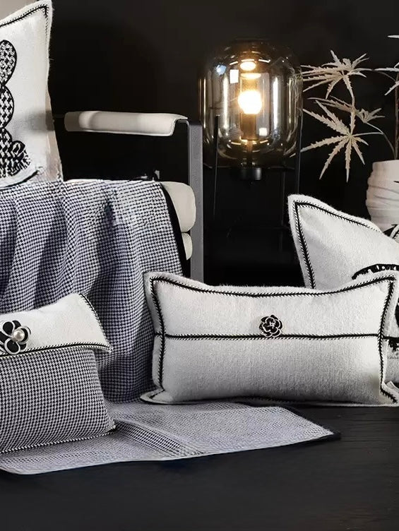 Tweed White Camellia Pillow 30X50