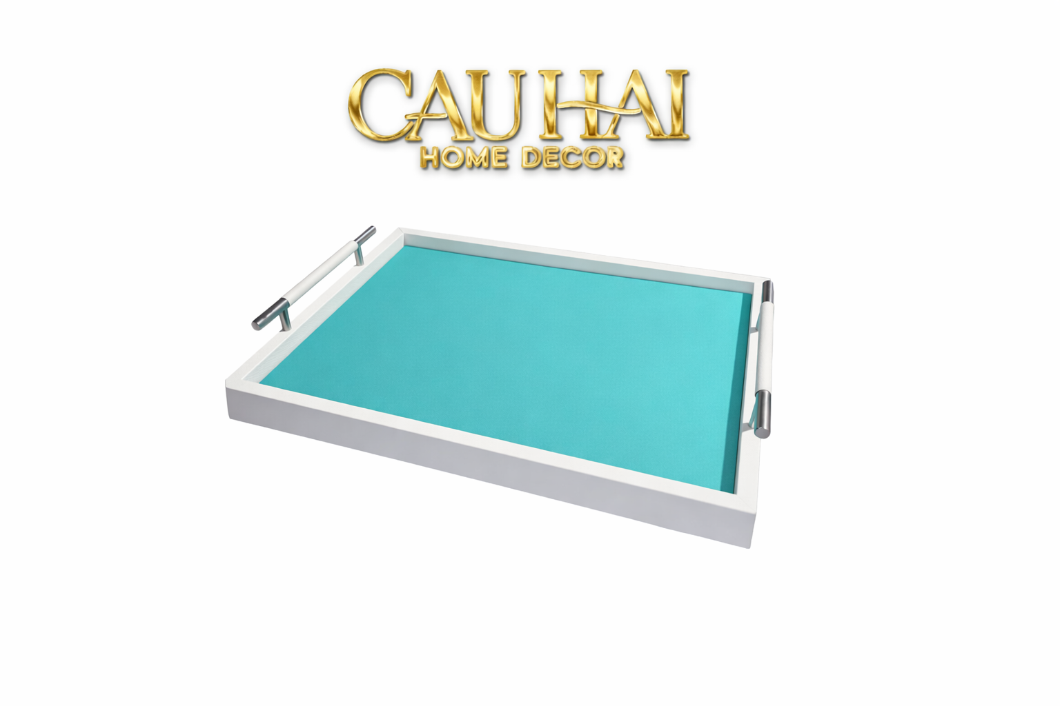 Khay Gỗ Chữ Nhật Xanh Mint Elegance Luxe Leather - Azure Turquoise 32.5x42.5