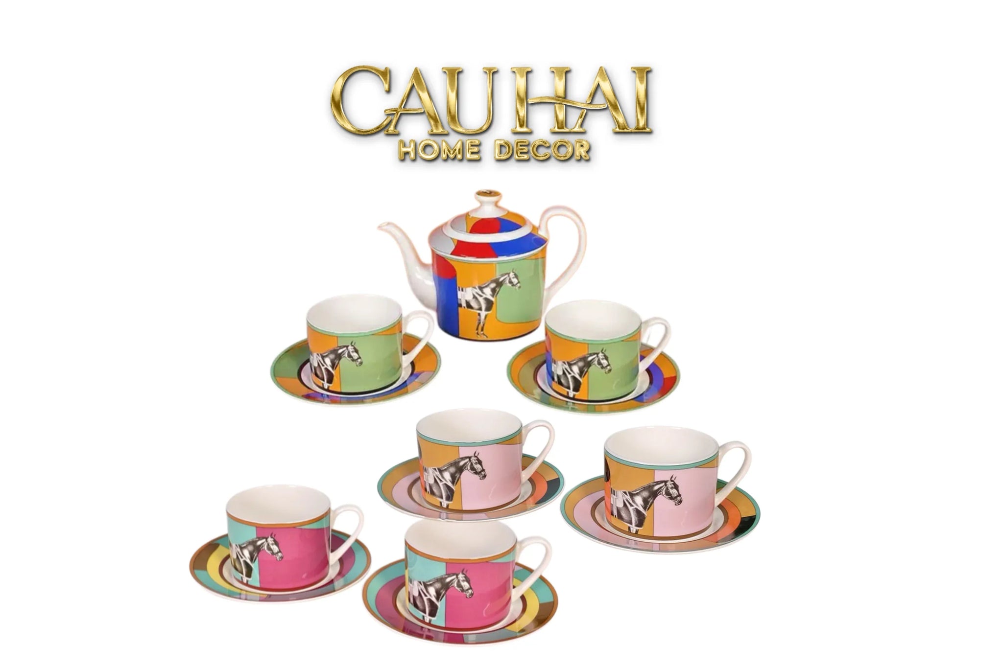Maison Couture - Set Bình trà 6 tách H Class Signature Serpentine Équestre 13pcs Tea Set
