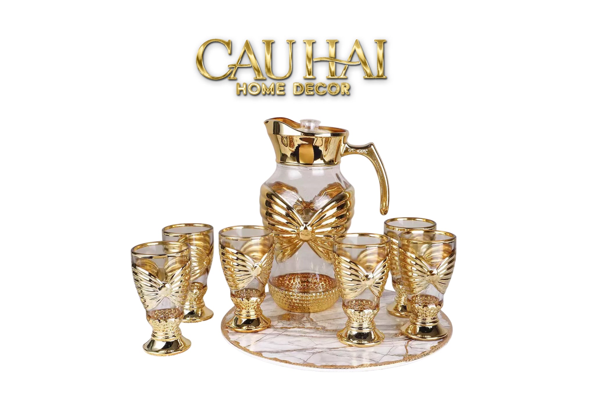 Set Bình Nước Ly Thủy Tinh Papillon Éclat D’Or 7pcs