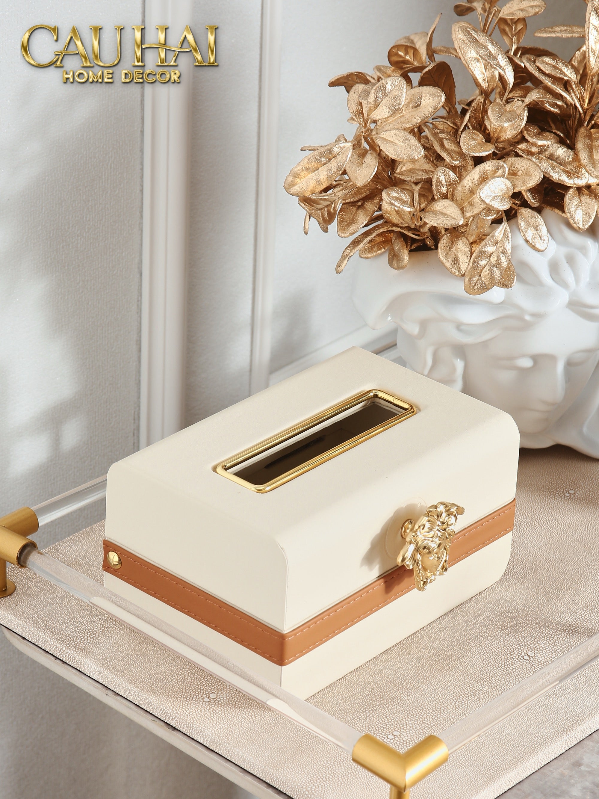 HỘP KHĂN GIẤY LUX IVORY LEATHER MEDUS SPÉCIALE ÉDITION