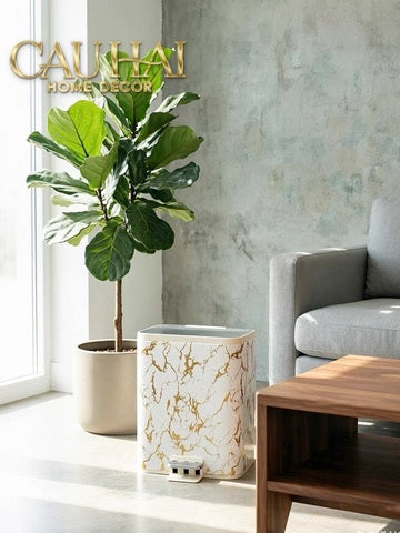 Thùng Rác Bọc Da Đạp Chân Thép Marble Silencieux Ivory 25L