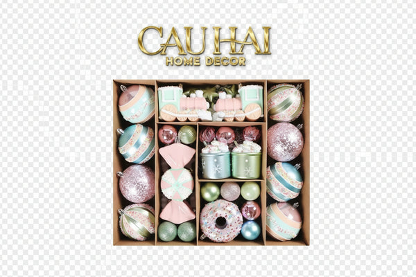 FÊTES COUTURE - SET CHÂU TRANG TRÍ GIÁNG SINH COTTON CANDY PLUSH PINK   70PCS