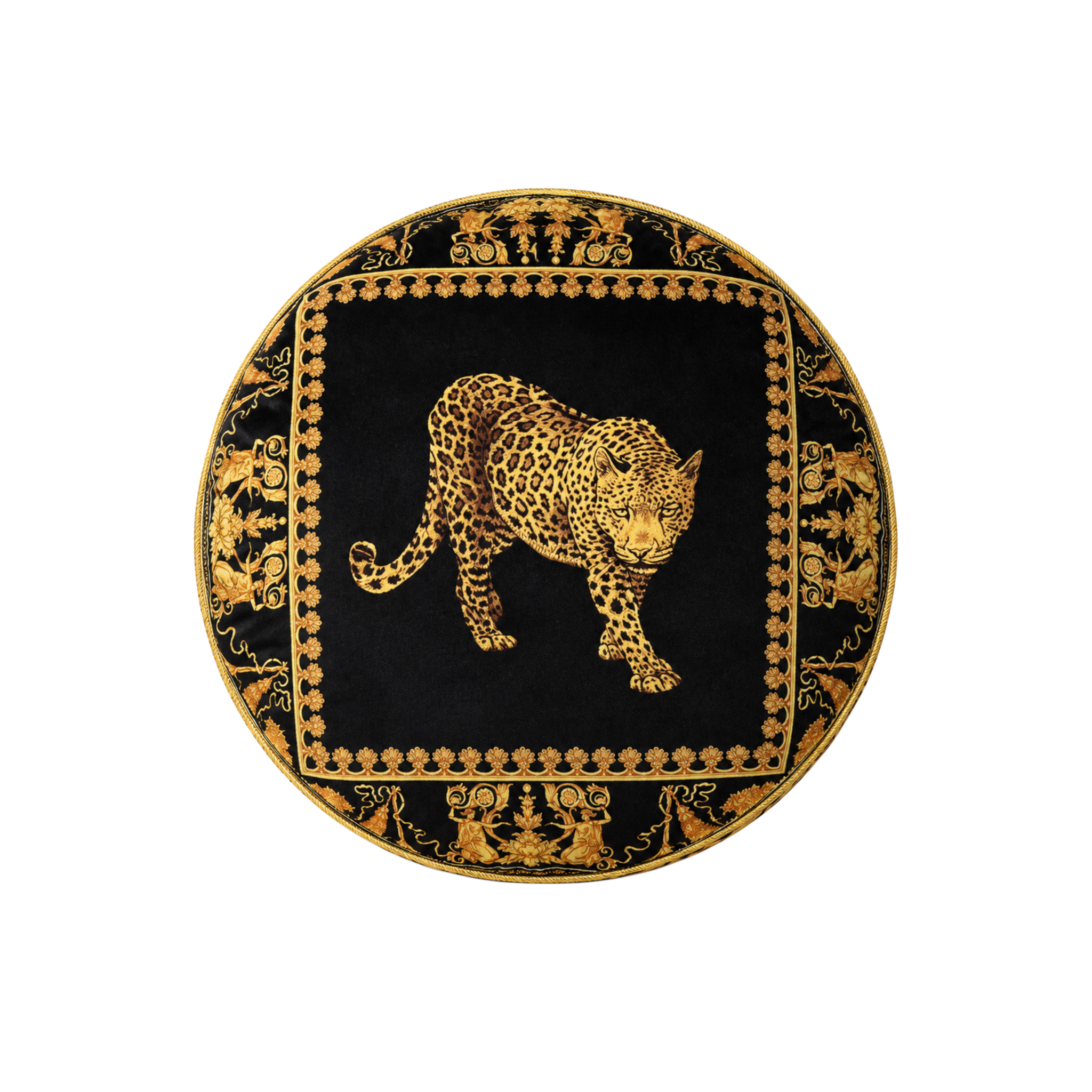 Gối Tròn Velvet Baroque Leopard Noir D45