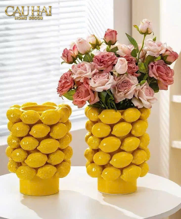 HOME COUTURE - BÌNH HOA CERAMIC CITRON - ÉCLAT JAUNE H25-CẬU HAI HOME DECOR