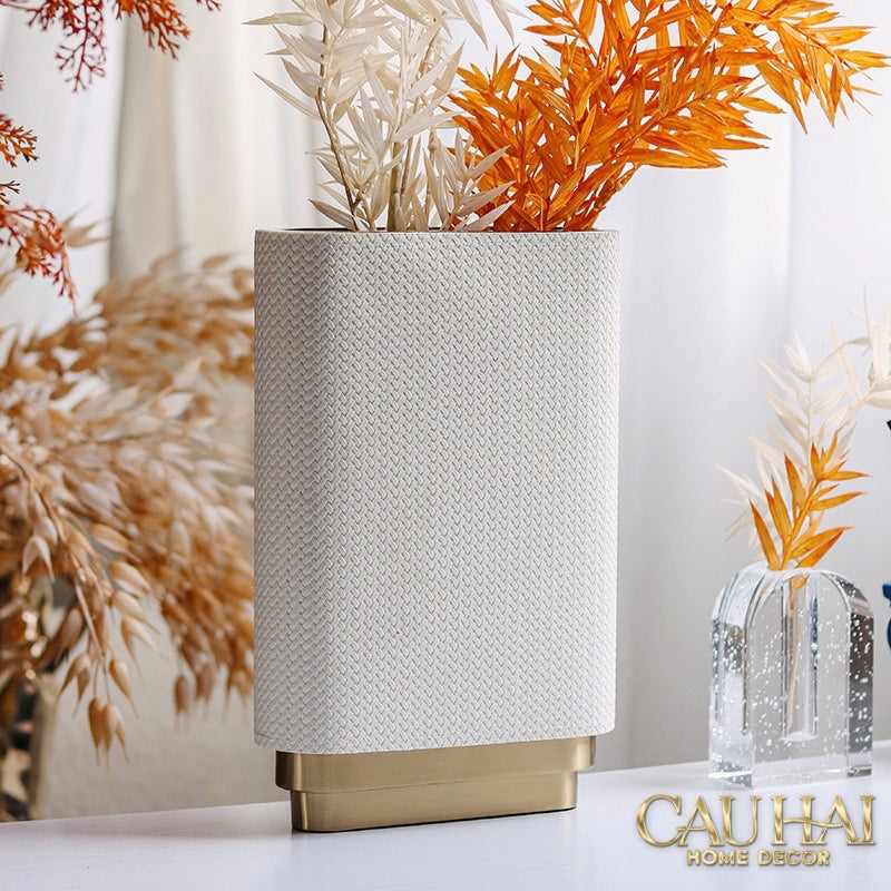 Set 2 Bình Hoa Bọc Da Cao Cấp - Leather Riviera Ivory Gilded Medusa