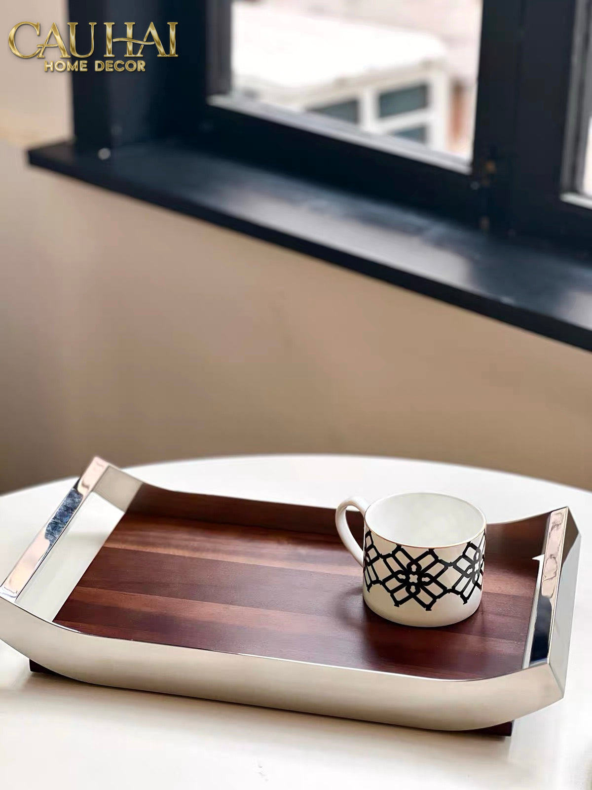 Khay Trang Trí Gỗ Chữ Nhật Sterling Walnut 45x30