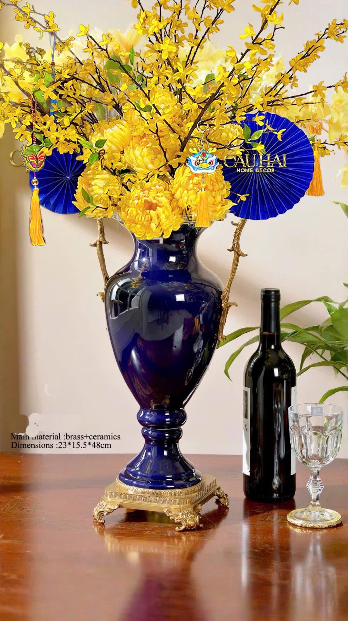 Maison Couture - Bình Hoa  Imperium Empire Divin Vase - Column Urn Seraphim – Imperial Cobalt H56x22x29