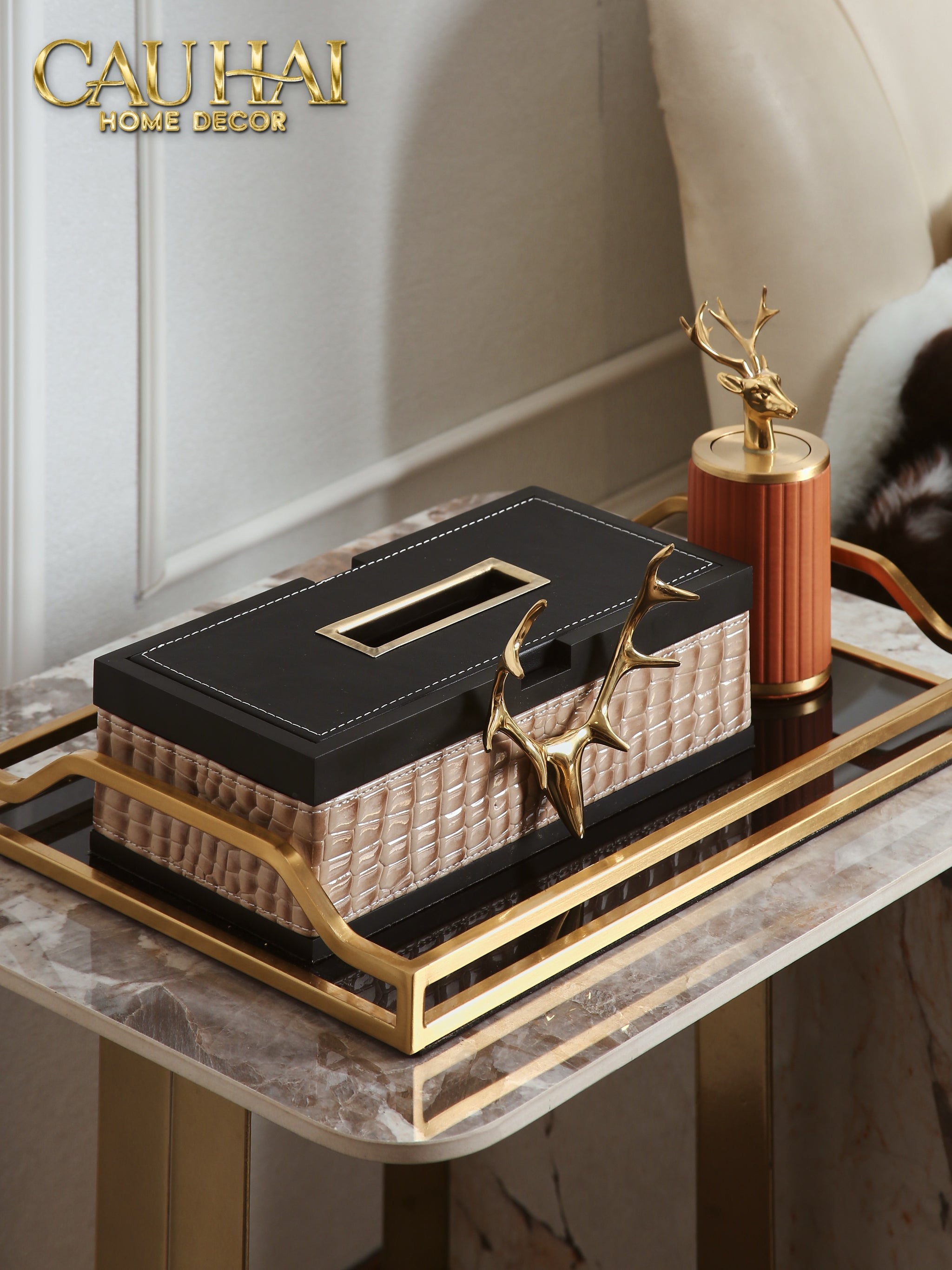 HOME COUTURE - HỘP KHĂN GIẤY EXOTIC LUX CROCO - ELK ÉDITION SPÉCIALE - CẬU HAI HOME DECOR