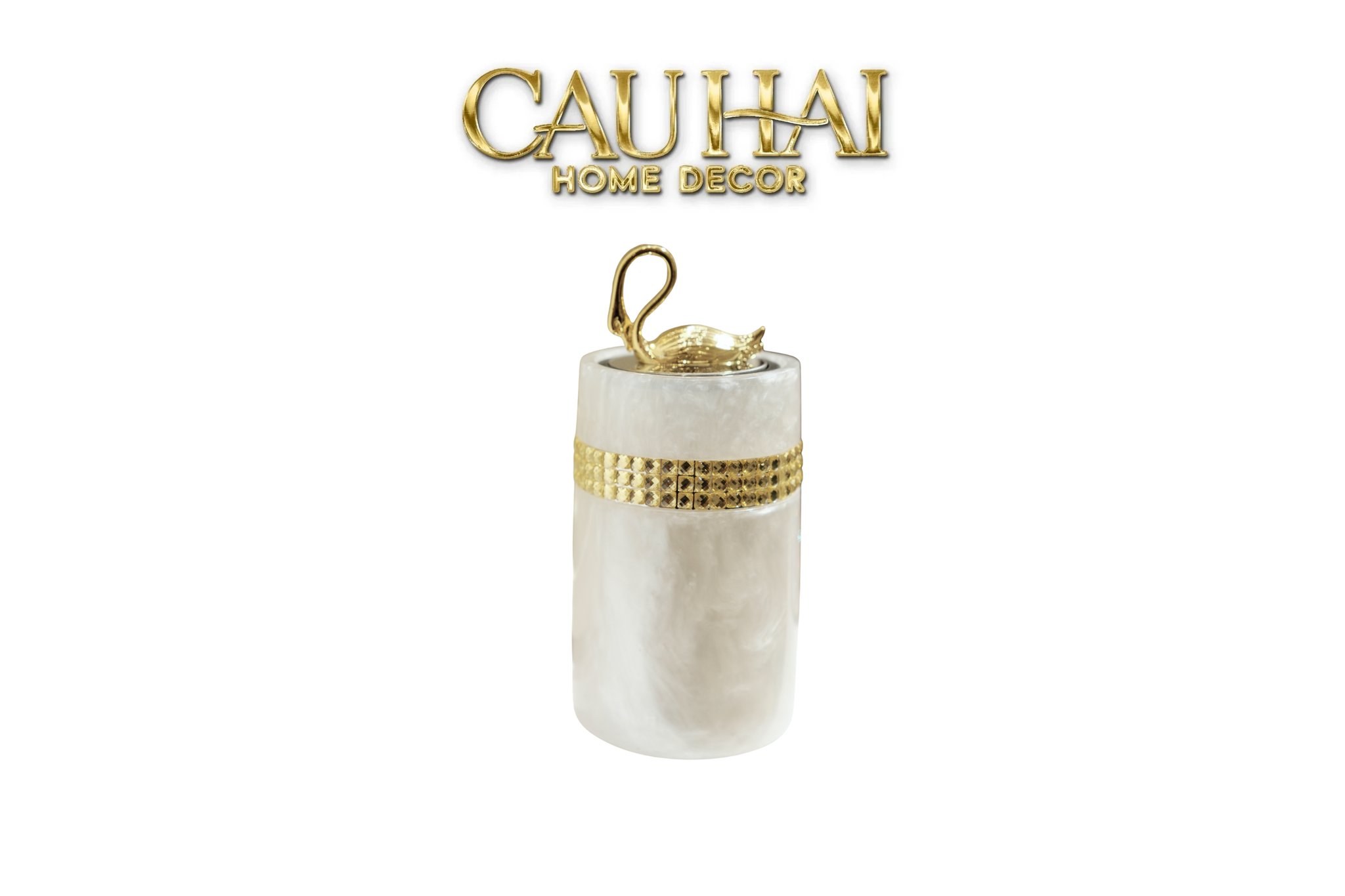 Lọ Tăm Khảm Xà Cừ Resin Cygne Nacre D'Or Toothpick Holder 6x12