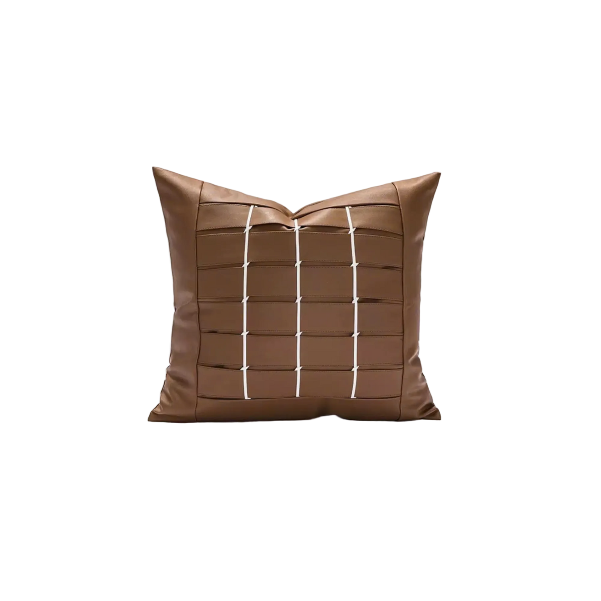 Vỏ Gối Da Quadrillage Cognac Ivory 45x45 – Điểm Nhấn Tinh Tế