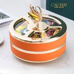 Hộp Bánh Mứt Thiên Nga 2 Tầng Jewelry Swan Solitaire Vermilion Patina 26x21-CẬU HAI HOME DECOR