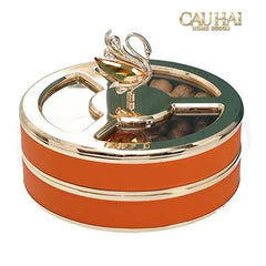 Hộp Bánh Mứt Thiên Nga 2 Tầng Jewelry Swan Solitaire Vermilion Patina 26x21-CẬU HAI HOME DECOR