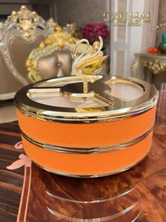 Hộp Bánh Mứt Thiên Nga 2 Tầng Jewelry Swan Solitaire Vermilion Patina 26x21-CẬU HAI HOME DECOR