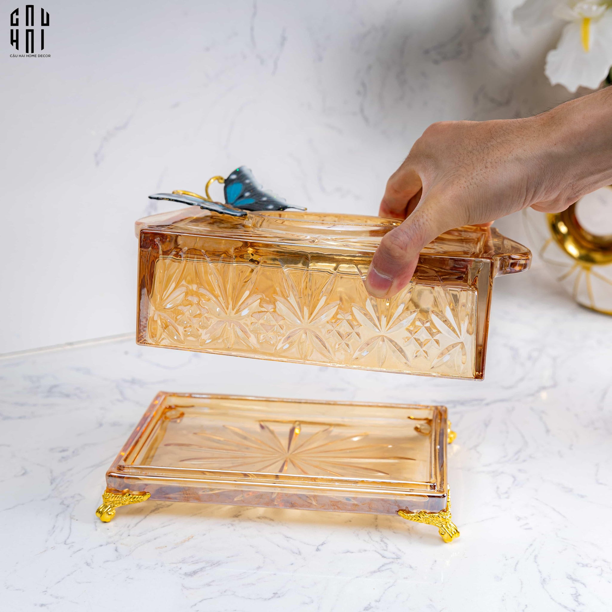 Hộp Khăn Giấy Ambre Cristal Papillon Vernal - CẬU HAI HOME DECOR