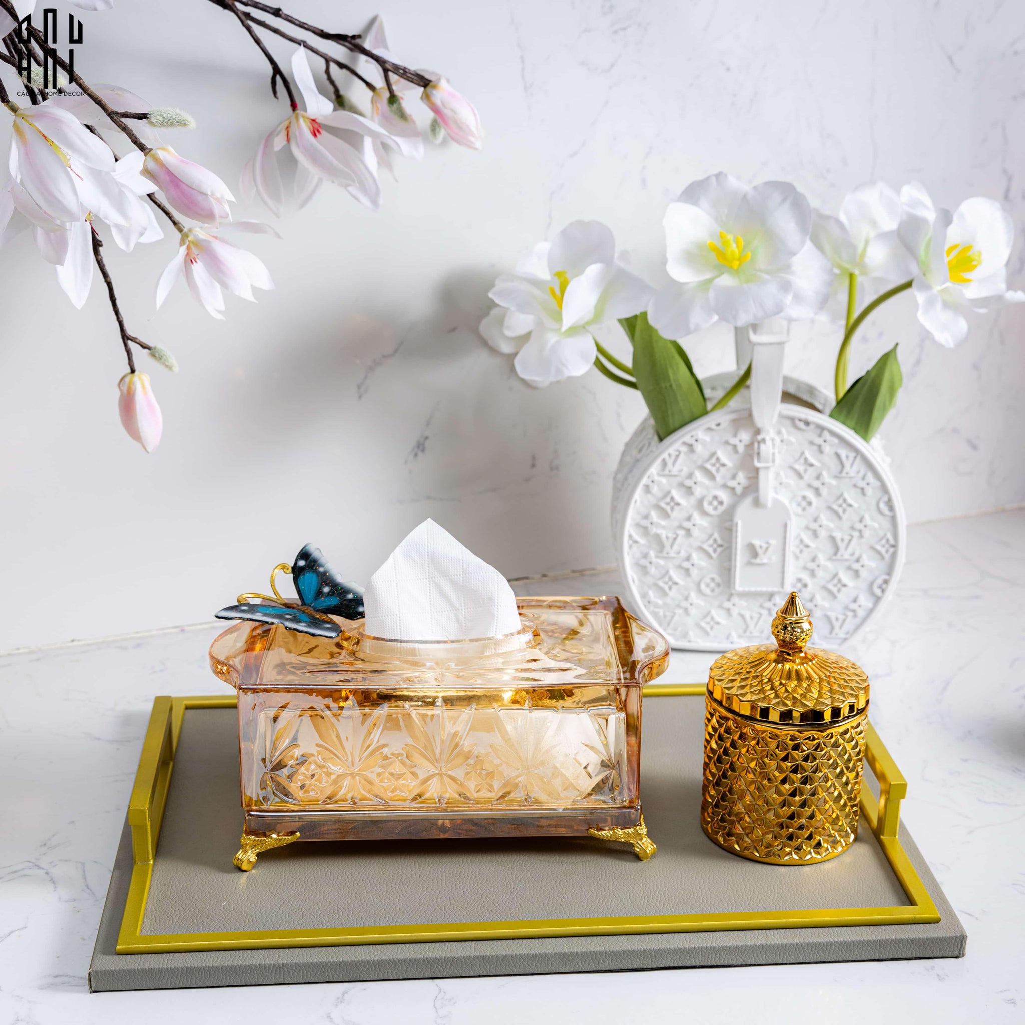 Hộp Khăn Giấy Ambre Cristal Papillon Vernal - CẬU HAI HOME DECOR