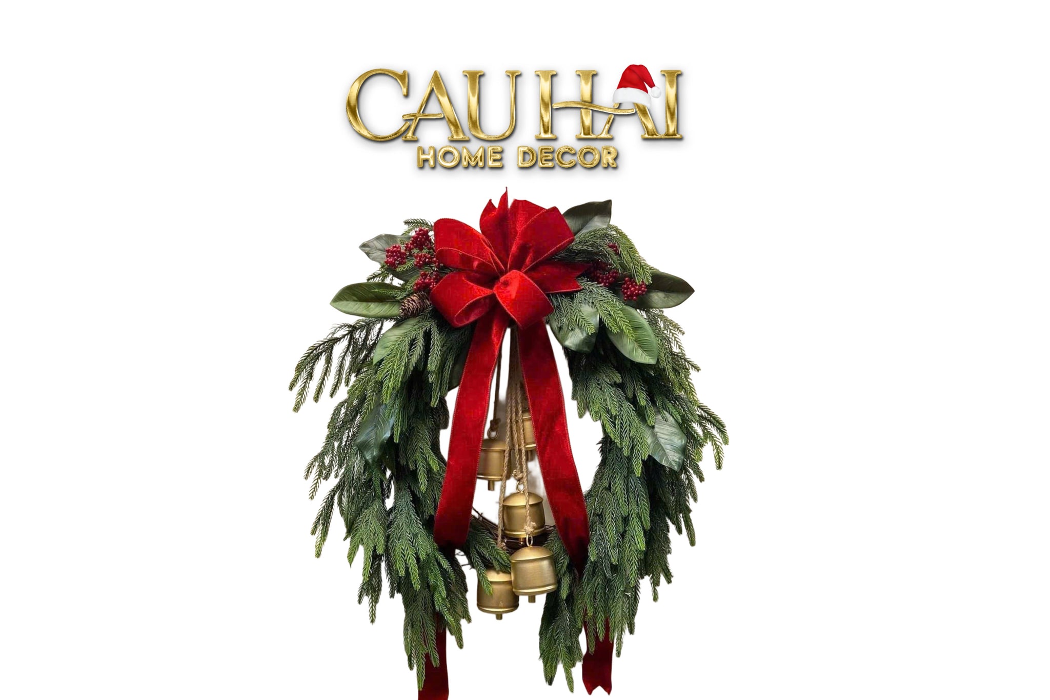Fêtes Couture - Vòng Giáng Sinh Greenery Bell Swag-CẬU HAI HOME DECOR