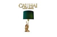 Đèn Bàn Khổng Tước Chụp Nhung Emerald Gold Le Impérial Paon Side Table Lamp 25x64