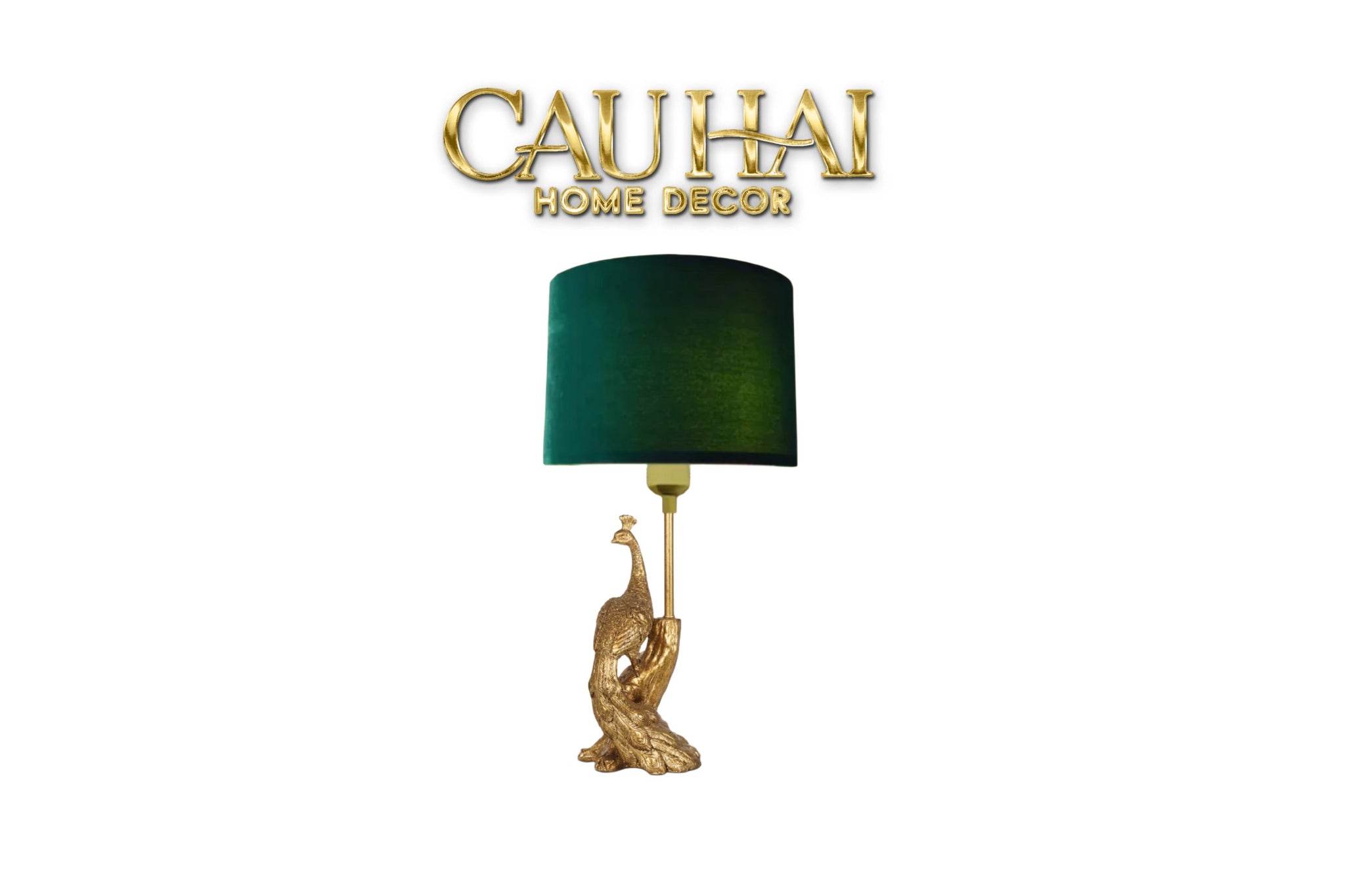 Đèn Bàn Khổng Tước Chụp Nhung Emerald Gold Le Impérial Paon Side Table Lamp 25x64