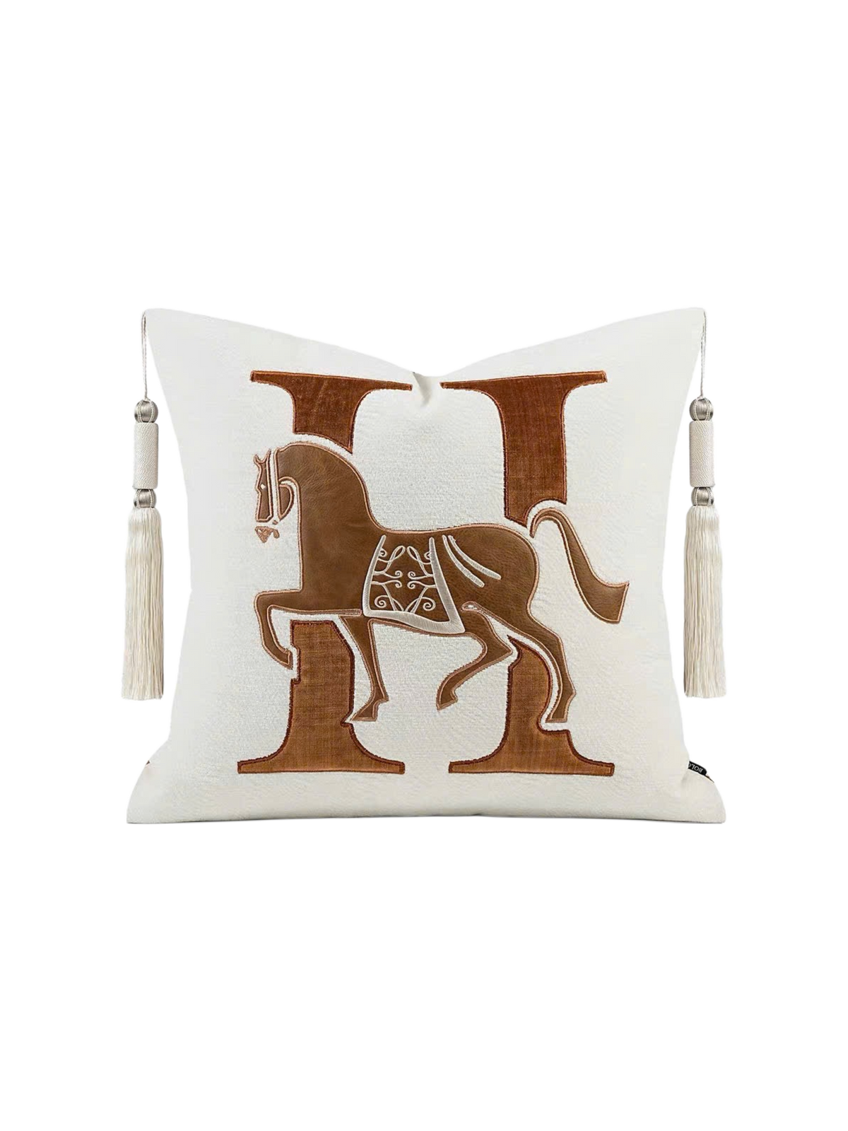 Vỏ Gối Nhung Phối Da Cavalier H Camel Ivory 45x45