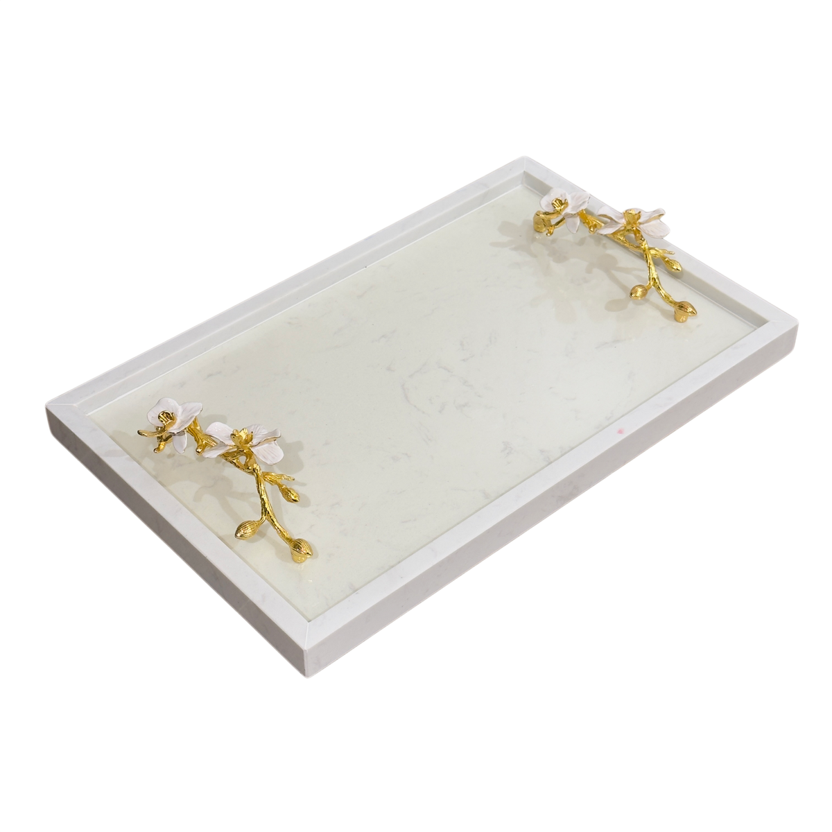 Maison Couture - Khay Đá Marble Chữ Nhật Haute Orchid Golden Branches Decorative Trays 22x37