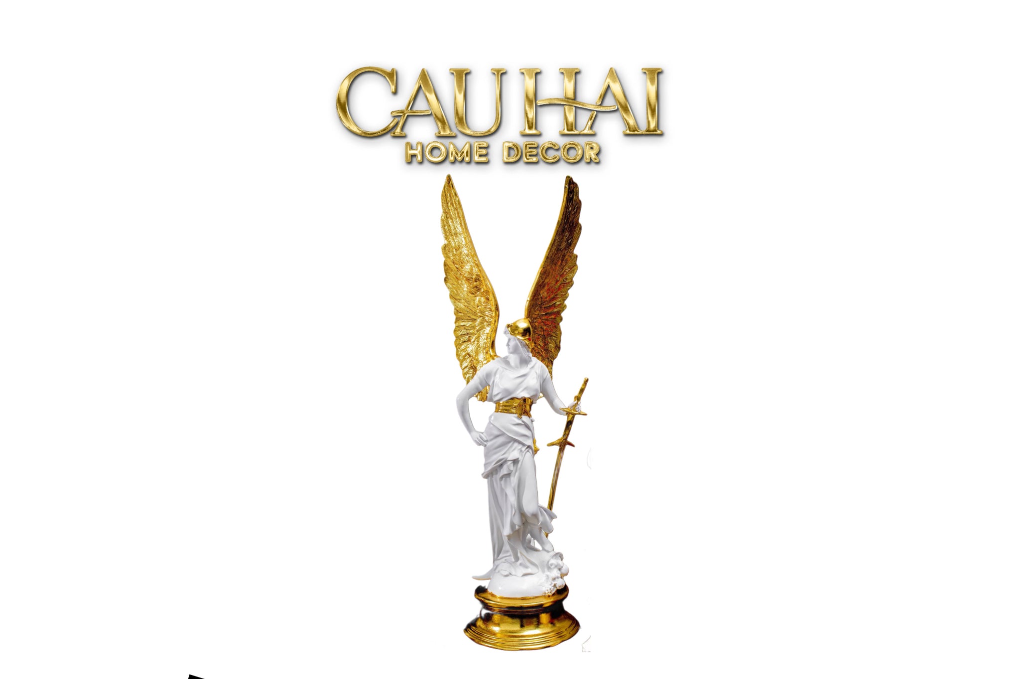 Maison Couture - Tượng Thiên Thần  Dát Vàng Gilded Drapery Archangel  Sculptures 31x23x86cm