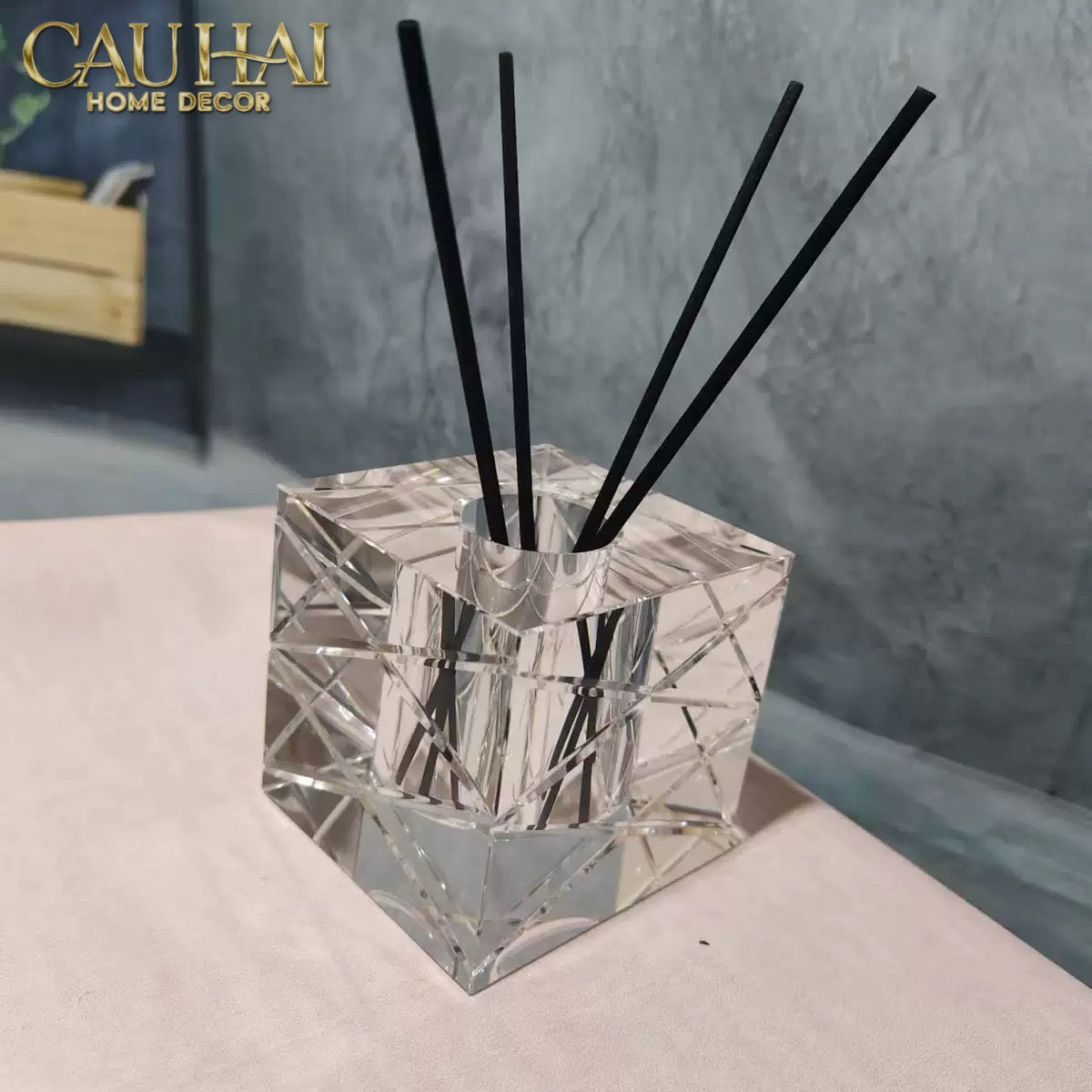 Home Fragrance - Lọ Khuếch Tán Tinh Dầu Cristalleries Cannage Facetté Smoky Gris 7x7x7