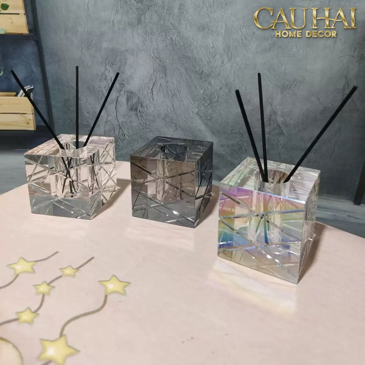 Home Fragrance - Lọ Khuếch Tán Tinh Dầu Cristalleries Cannage Facetté Smoky Gris 7x7x7