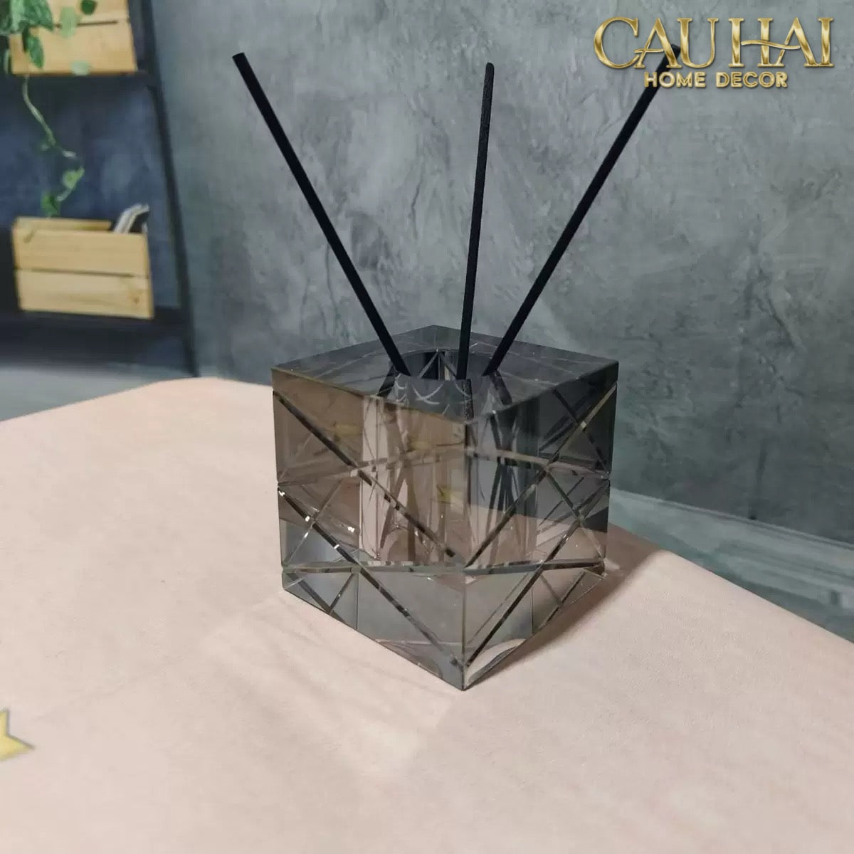 Home Fragrance - Lọ Khuếch Tán Tinh Dầu Cristalleries Cannage Facetté Smoky Gris 7x7x7