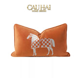 Gối Nhung Thêu Équestre Moderne Cognac Embroidered 30x50