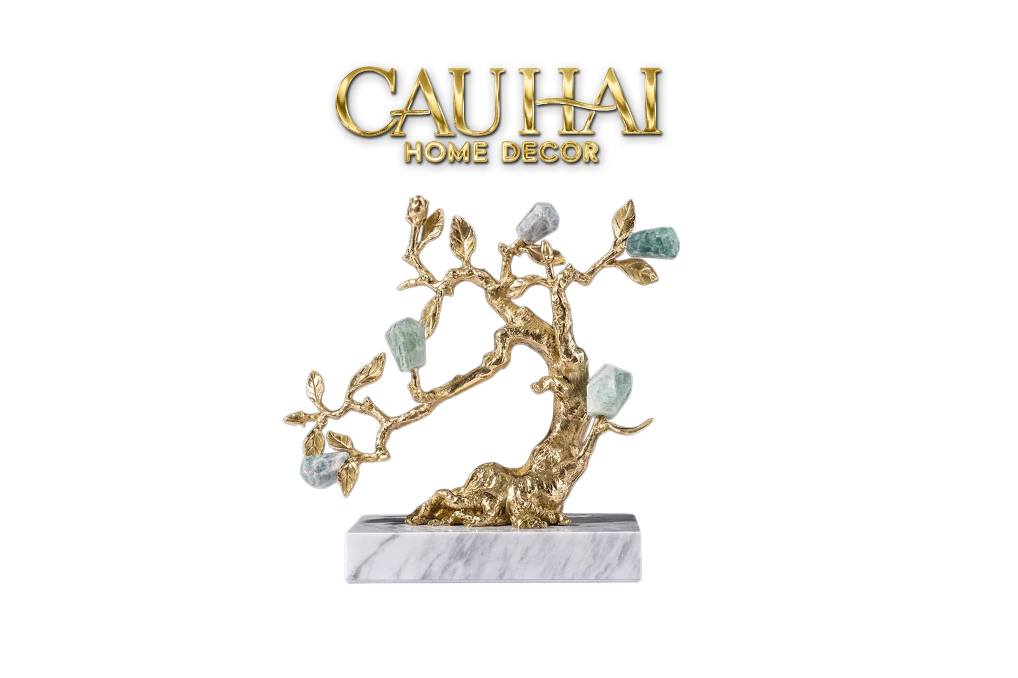Maison Couture - Tượng  Nhân Sâm Bằng Đồng Đá Thạch Anh Xanh -  Brasson Aventurine Quartz - Root Of Eternity 9x30x27
