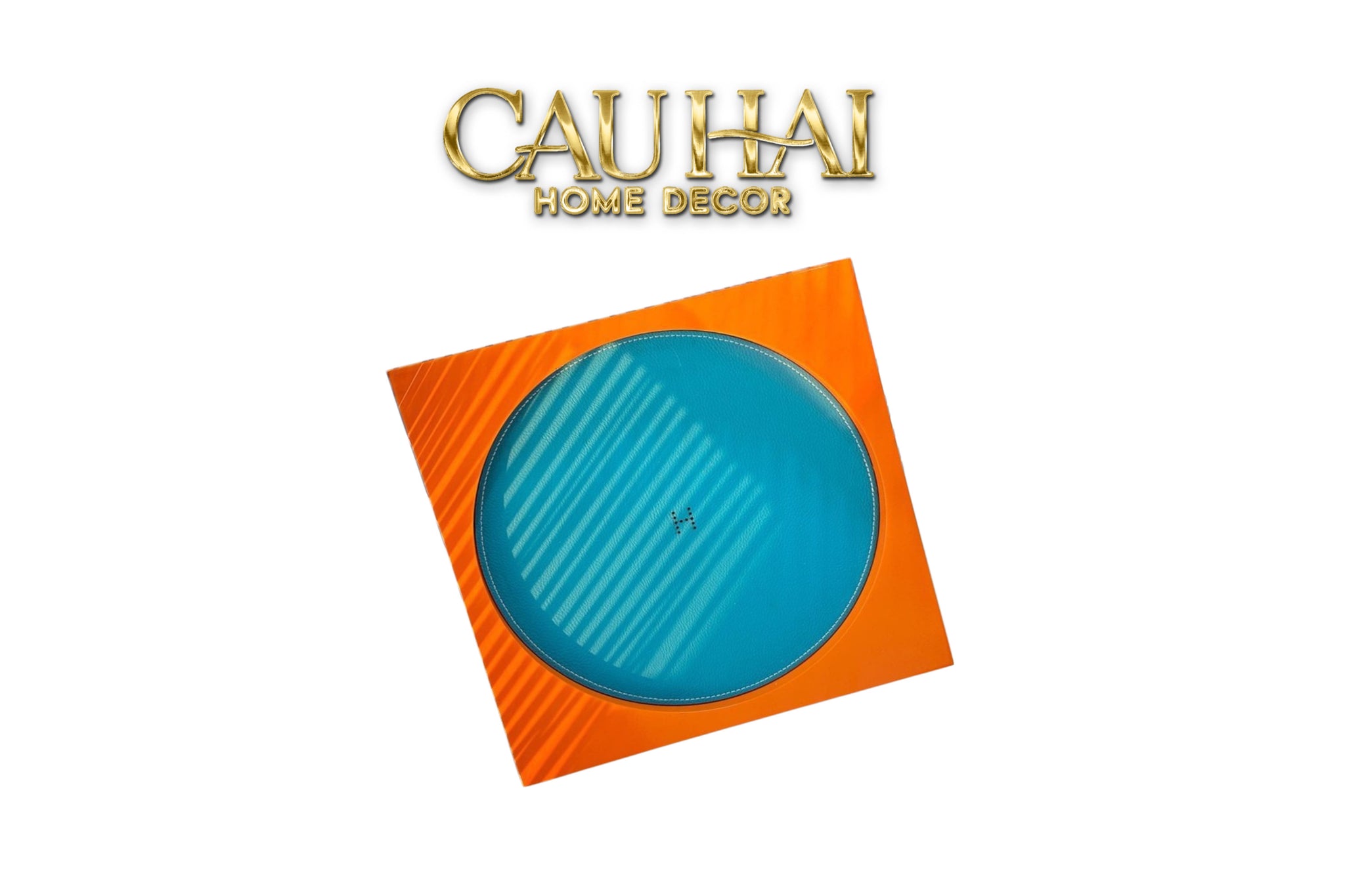 Maison Couture – Khay Vuông Gỗ Da Équinoxe Cyan