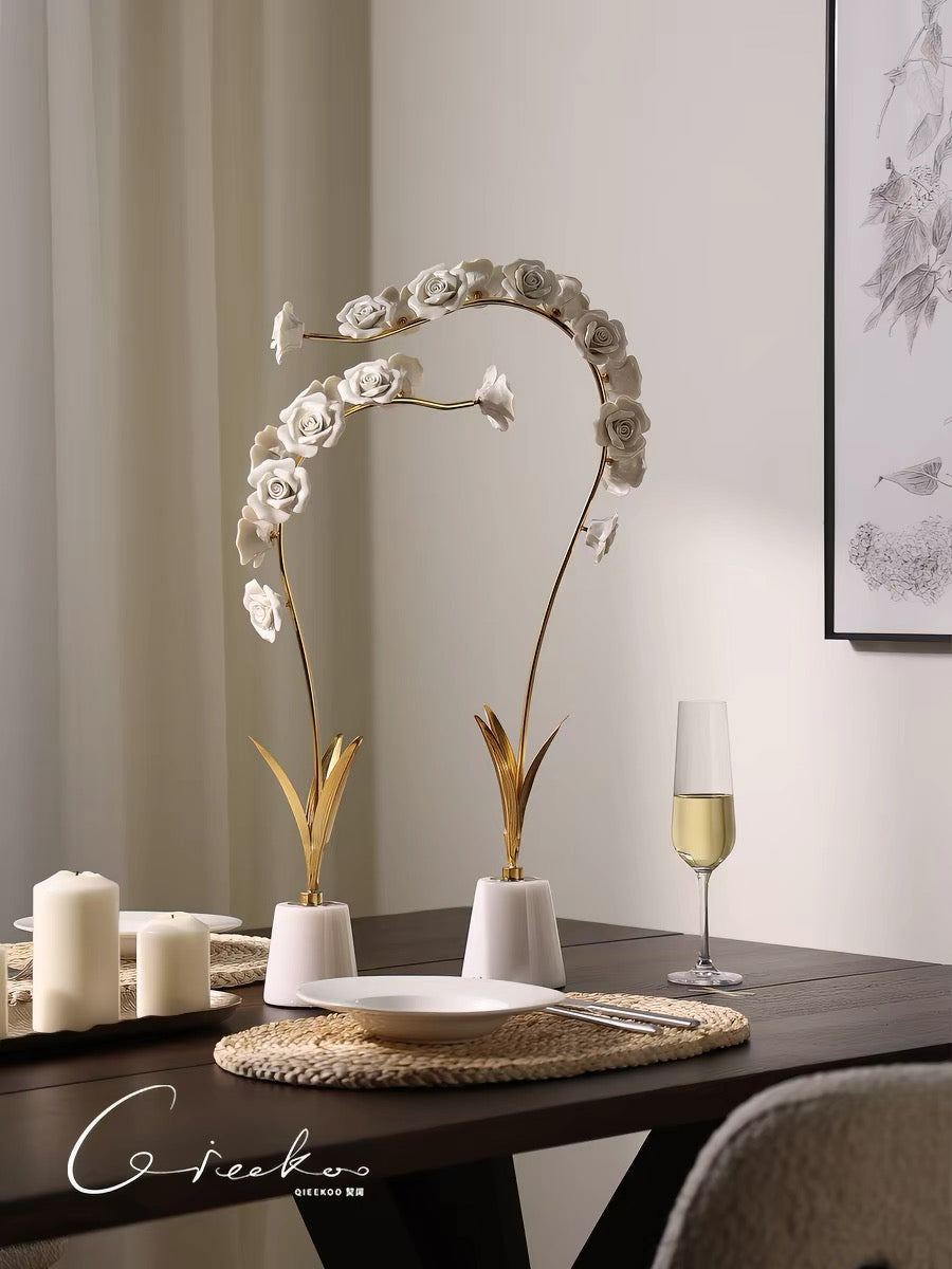 Tượng Hoa Hồng Gốm Étoile ROSÉ H67