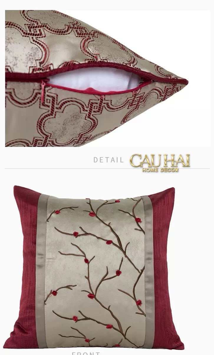 VỎ GỐI LỤA FLEURS DE SOIE CRAMOISIES 45 - CẬU HAI HOME DECOR